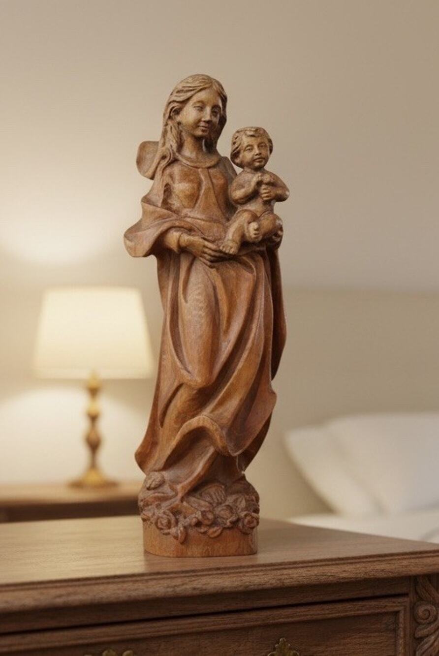 Oberammergau Holzschnitzerei Madonna Holy Mary Baby Jesus Germany 13” L65